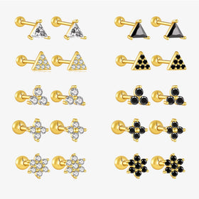 FUAMAY Wholesale Ball Back Earrings 18K Gold Plated Women 925 Sterling Silver Eye Butterfly Moon Flower Geometric Stud Earrings