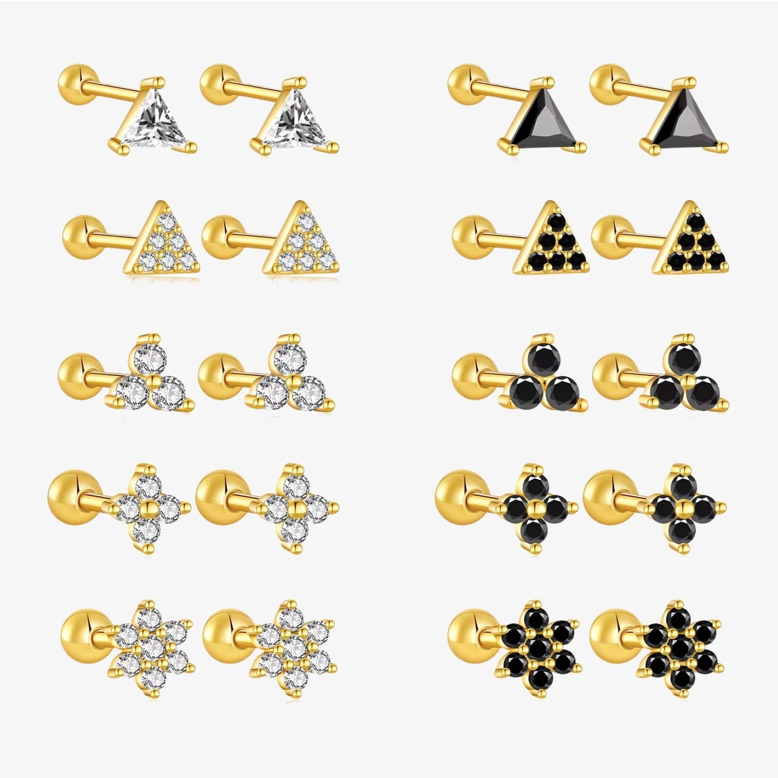 FUAMAY Wholesale Ball Back Earrings 18K Gold Plated Women 925 Sterling Silver Eye Butterfly Moon Flower Geometric Stud Earrings