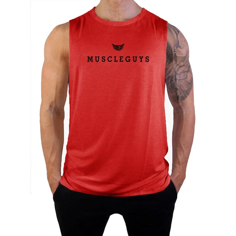 Muscleguys Gym Tank Top Men Sports Sleeveless Shirt Bodybuilding Training Singlets Mesh Fitness Stringer Undershirt Running Vest