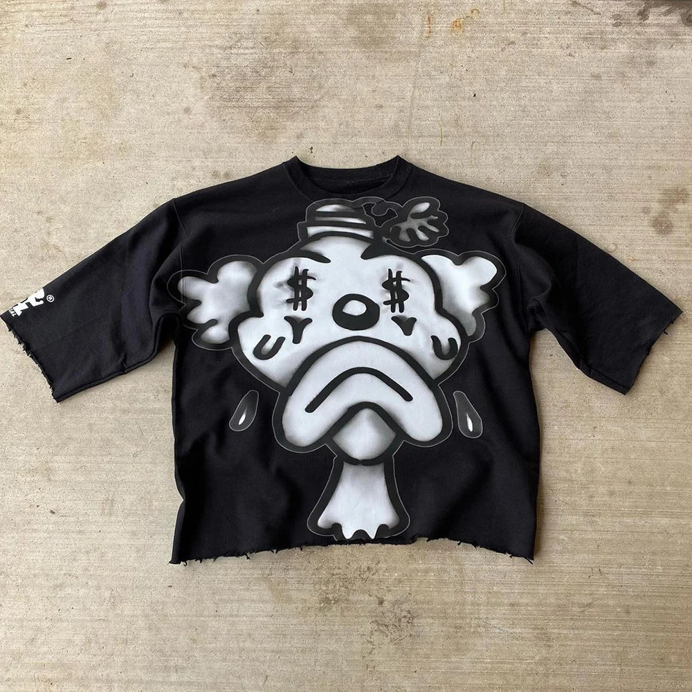 Men's Oversized Cotton Tee Short Sleeve Hip Hop Streetwear with Graffiti Clown Graphic Silk Screen Printing