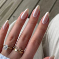 White Almond Bell Glitter Round Stiletto Fake Nails Press on Sticker Nails Fake Nails High Quality