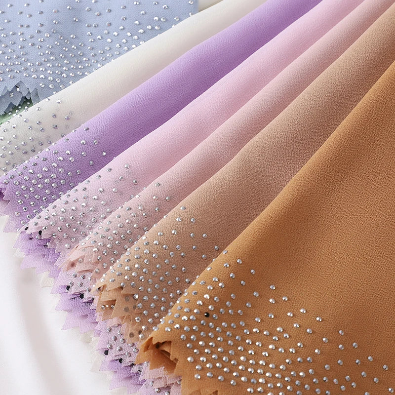 Fashion Women Plain Diamond Chiffon Scarf Head Hijab Solid Shawls Headband Foulard Muslim Hijabs
