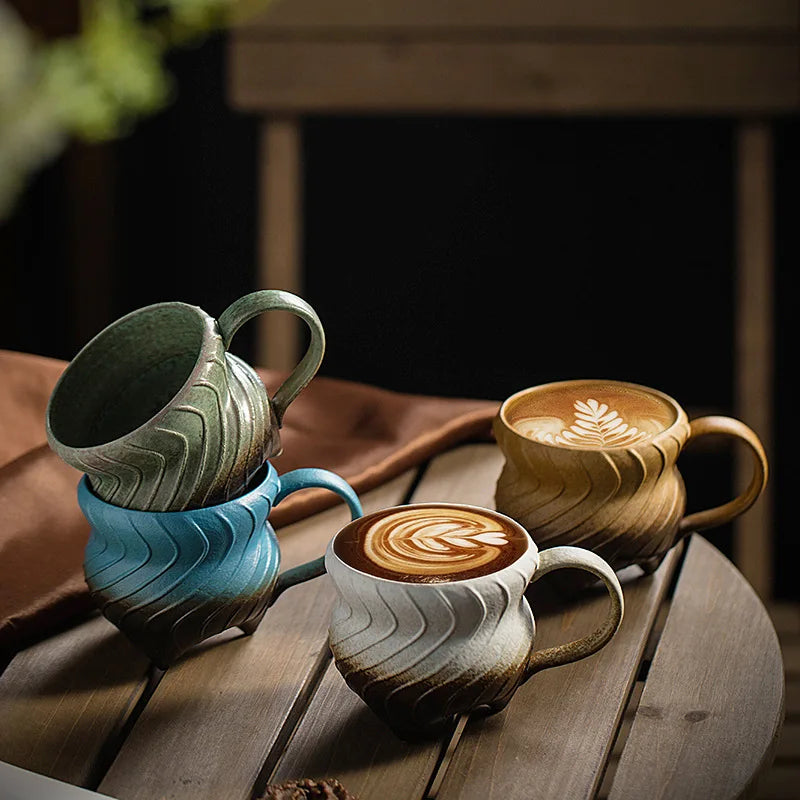 Stoneware Coffee Cup Set Handmade Japanese Style Retro Art Cup Ceramic Hand Coffee Mug