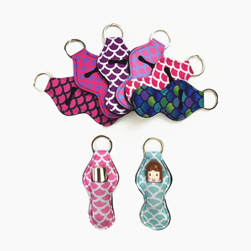 Best Price Neoprene Lip Elastic Balm Metal Lipstick Chapstick Holder Keychain