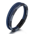 Metal Vintage Luxury Men Magnetic Clasp Multilayer Brown Leather Bracelet For Men