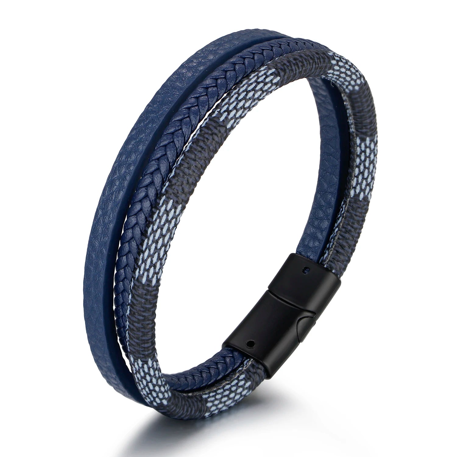 Metal Vintage Luxury Men Magnetic Clasp Multilayer Brown Leather Bracelet For Men