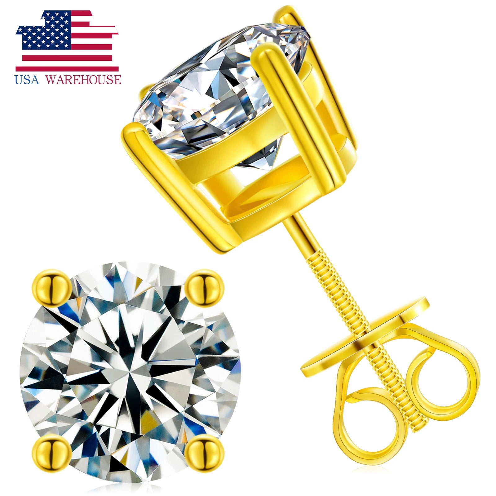 Local US Stock Luxury 7.5mm 1.5ct Women  White Gold Plated 925 Sterling Silver  VVS Moissanite Stud Earrings