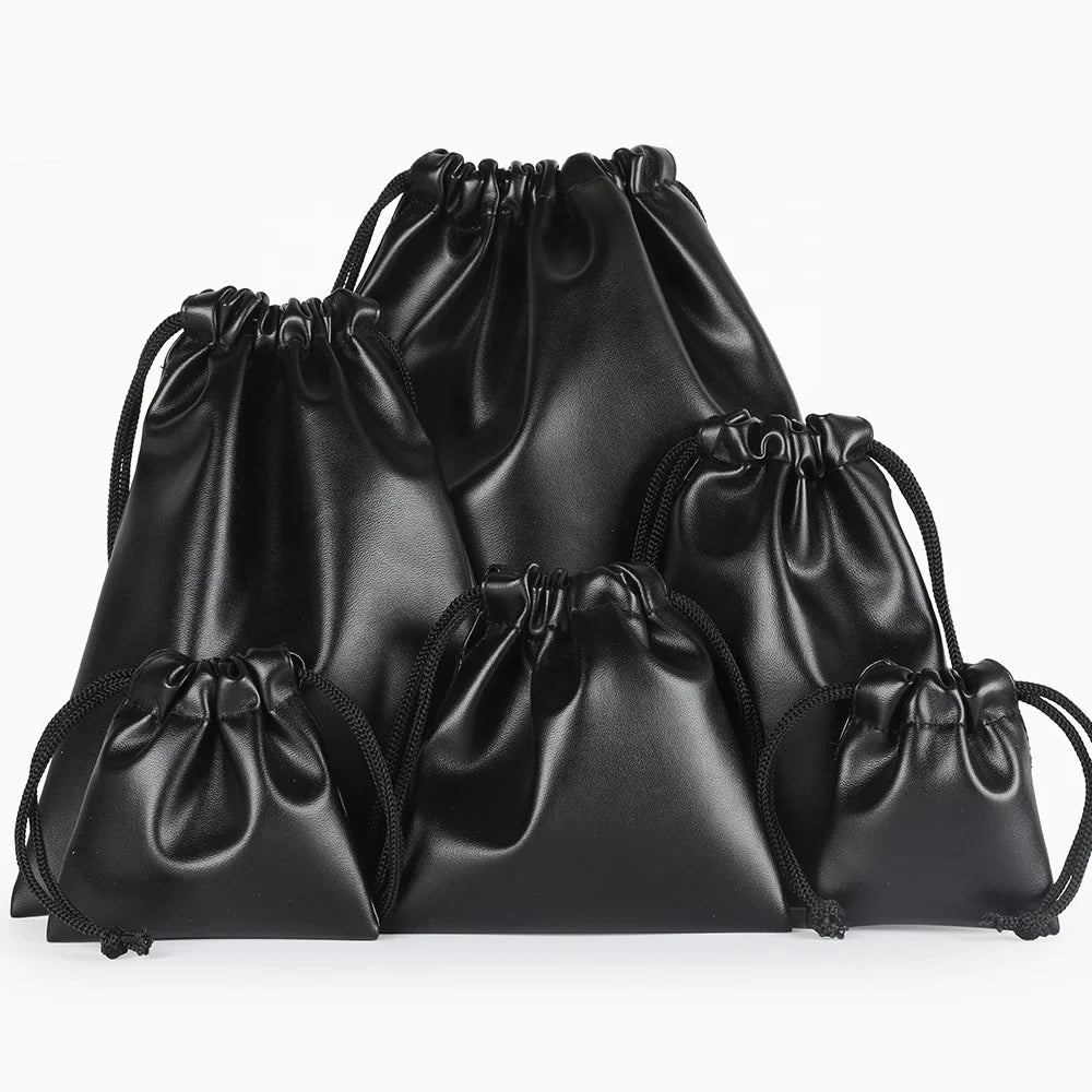 Multi Size Organizer String Pouch Bag Waterproof PU Drawstring Gift Bag PU Leather Carry Pouch Bag With Drawstring for Promotion