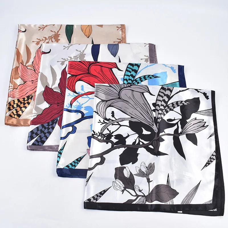 Wholesale 35\" Lightweight Breathable Satin Bandana Large Square Printed Hairscarf for Women for Beach Sleep