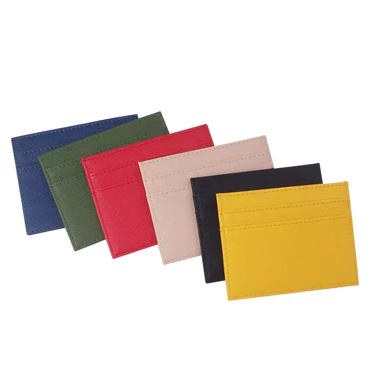 Luxury Custom Logo Saffiano Leather Credit Card Holder Minimalist Slim Business Genuine Leather Pocket Cardholder Wallet