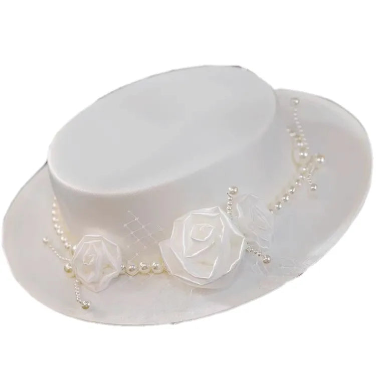 custom New Retro Women woman White Flat Top UV protection Floral Church Sun Hats Kentucky Derby Ladies Wedding Hat for Bride