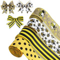50Yard Bee Burlap Wired Edge Yellow Plaid Holiday Wrapping Striped Ribbonfor DIY Crafts Bow Home Decor Party Favor