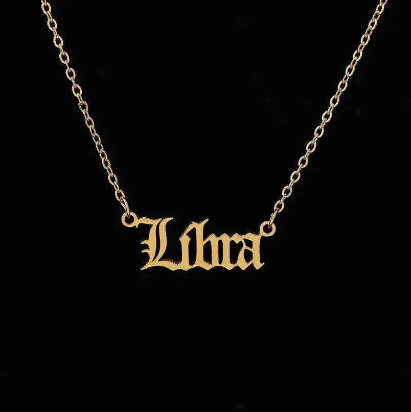 Fanyue Gold Plated Libra Letter Stainless Steel 12 Zodiac Necklace Necklace for Women 2024