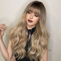 Ombre Blonde with Bangs Long Wavy Wigs Woman Synthetic Wig Female Cosplay Natural Hair Heat Resistant Hair Hot Sale