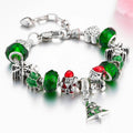 Luxury Silver Plated Snowflake Green Rhinestone Crystal Beads Charm Christmas Tree Bracelet Jewelry For Women