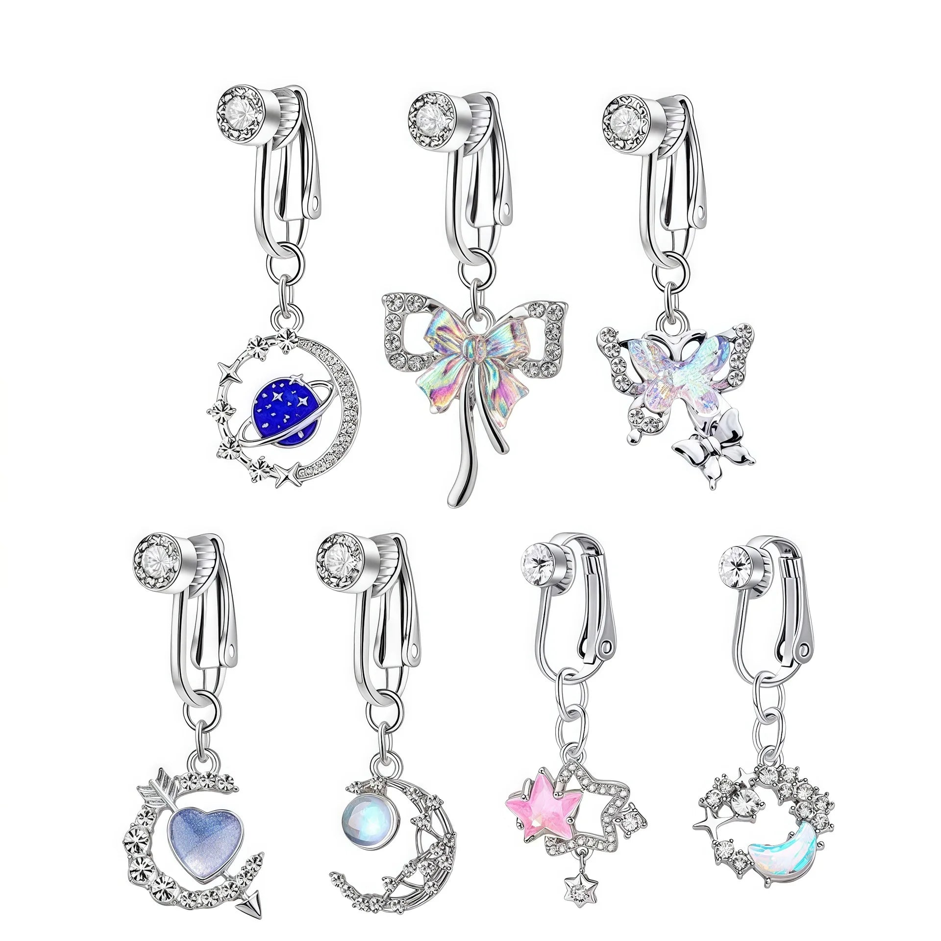 Hot Sale Children's Body Jewelry Color butterfly Piercing Navel Ring Stainless Steel Zircon Pendant Sexy
