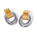 Waterproof 18k PVD Gold Stainless Steel Two Tone Plated Multi Layered Textured Round Rope Spiral Stud Earring