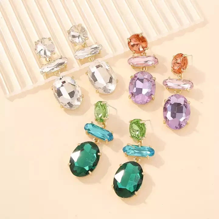 Elegant Diamond Earrings Geometric Pendant Earrings Exaggerated Contrast Faceted Diamond Earrings for Women Girls