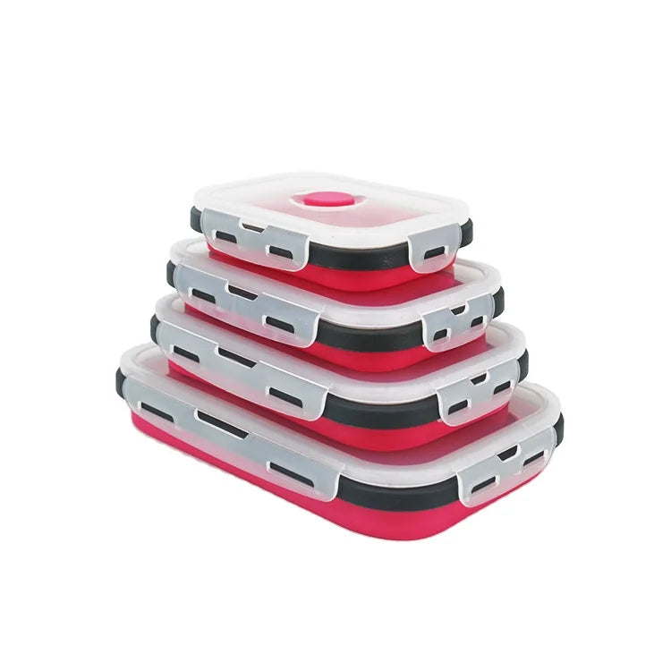 New Silicone Folding Lunch 4-piece Set Microwave Bento Box Refrigerator Storage Fruit Preservation Box