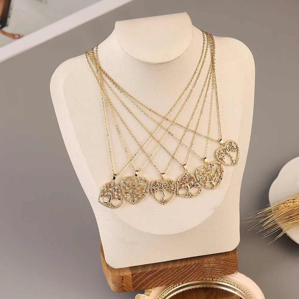 BOXUAN Heart Shaped Multi Color the Tree of Life Cubic Zircon Necklace New Design 2024 for Women