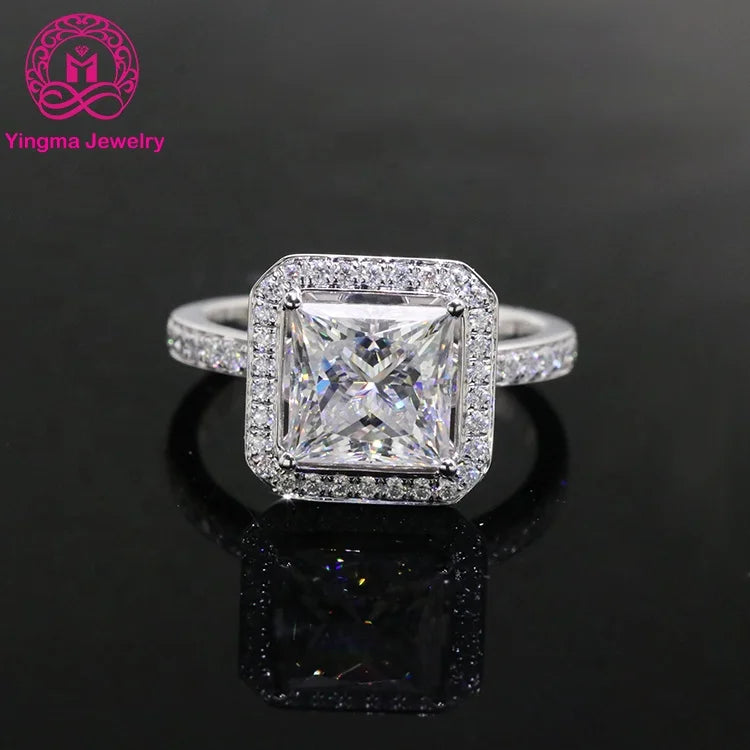 2 Carat square Shape D Vvs Clarify  Gra Certificated Moissanite Fine Jewelry Women 14K Soild Gold Princess Cut Moissanite Ring
