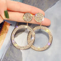 HOVANCI European Fashion Circle Round Bling Diamond Hoop Earrings Gold Silver Shinny Rhinestone Crystal Huggie Earrings