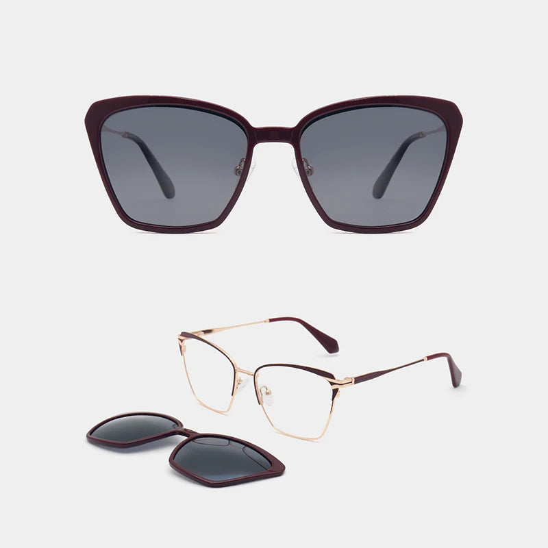 Wholesale Vintage Luxury Women's Clip on Eyeglasses Magnetic Polarized Sunglasses Frames with Clip on Sun Shades