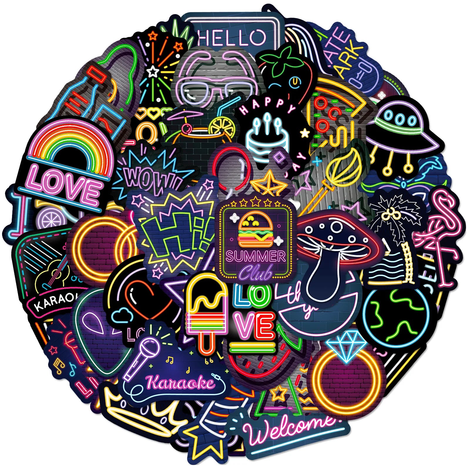 50PCS Fashional Luminous Cartoon Music Theme Outdoor Traveling Dark Neon Sticker