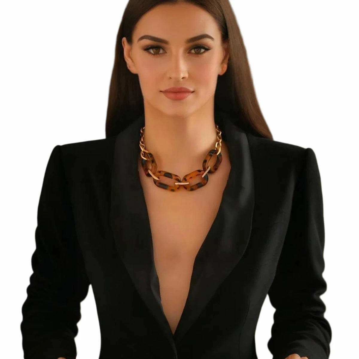Hip Hop Acrylic Leopard Print Hoop Chunky Necklaces for Women Trendy Lady Cuban Chain Ring Choker Necklace Fashion Jewelry Gifts