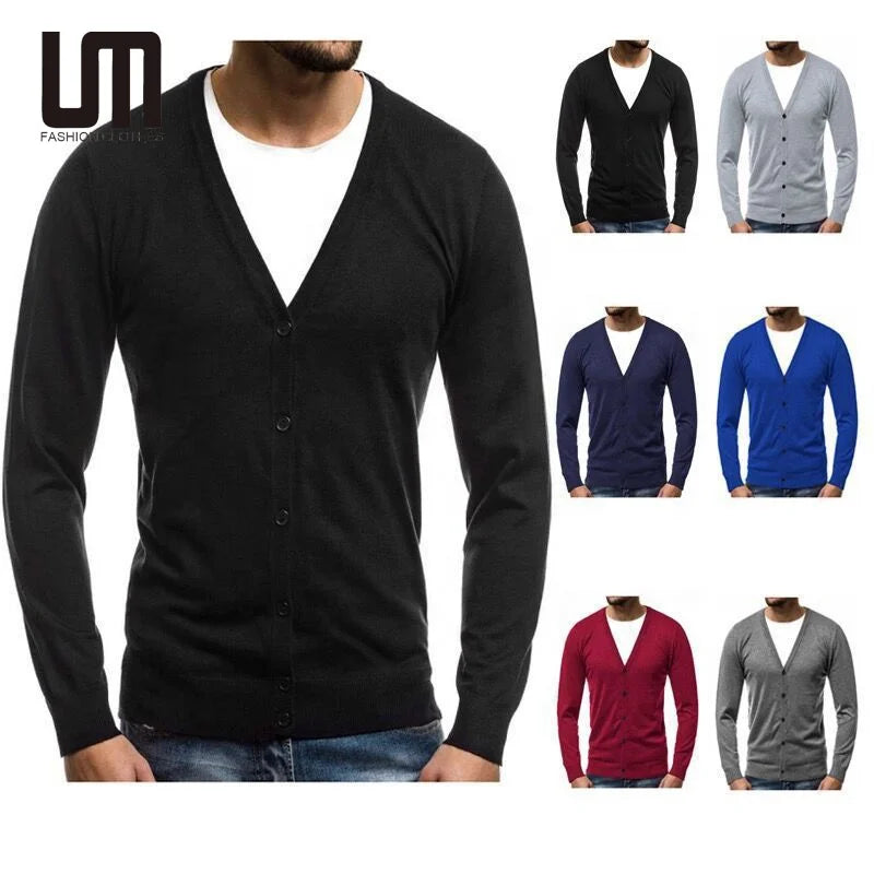 Liu Ming Oem New Style Autumn Winter Men Casual Clothing Cotton Knitted Long Sleeve V Neck Button Solid Color Cardigan Sweaters