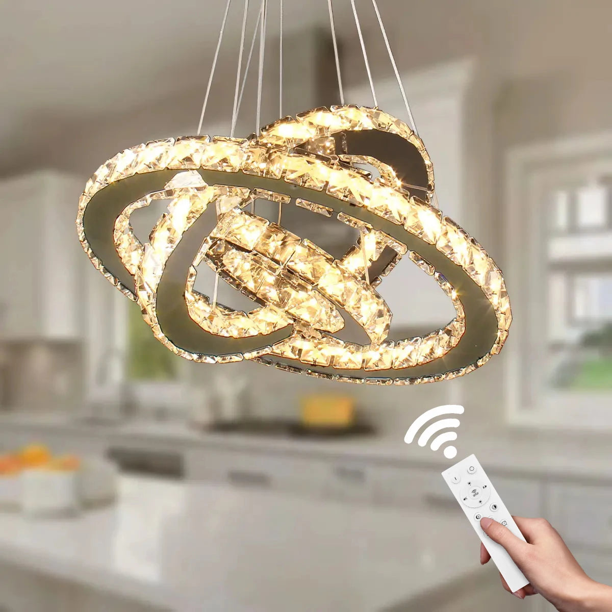 Contemporary Modern LED Chandelier for Home Decor K9 Crystal Remote Control Middle Sized Contemporary Modern Home Chandelier