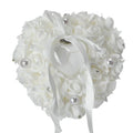 PE Roses Heart-Shaped Ring Pillow Dual Ring Slots Decorative Flower Girl Ring Holder Wedding Ceremony Accessories