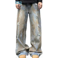 Streetstyle Oversized Stacked Straight Denim Wide Leg Pants Custom Vintage Distressed Dirty Wash Blue Baggy Jeans Men