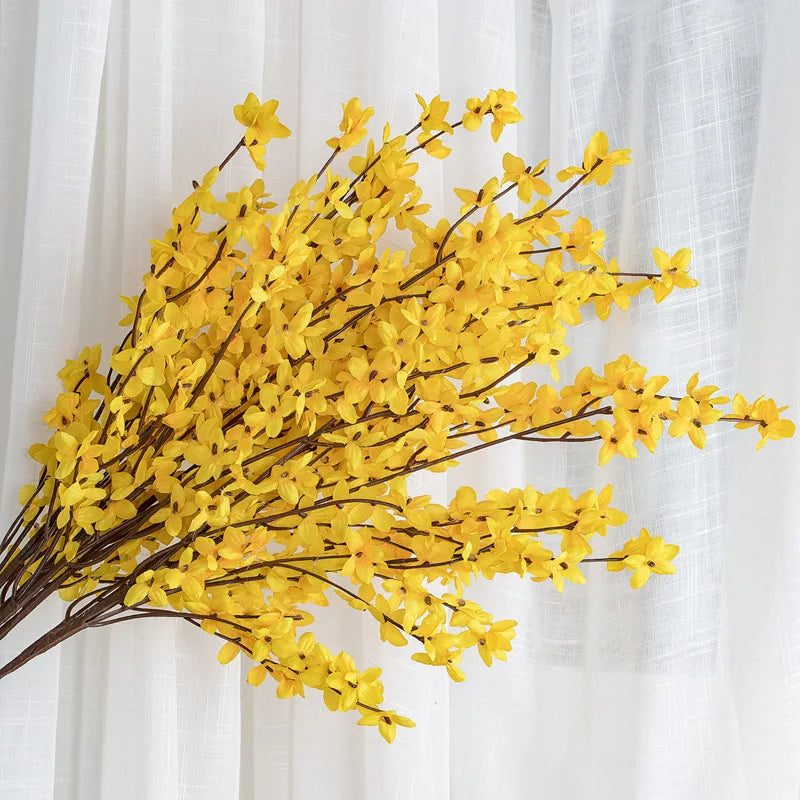 X153 Vernal Artificial Yellow Winter Jasmine Flowers Braches Jasminum Nudiflorum Flower Branch for Pot Wedding Decoration