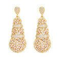 Top Design Dubai Gold Plated Baguette Cut Cubic Zircon Cluster Wedding Long Dangle Drop Earrings for Women Brides Banquet Party