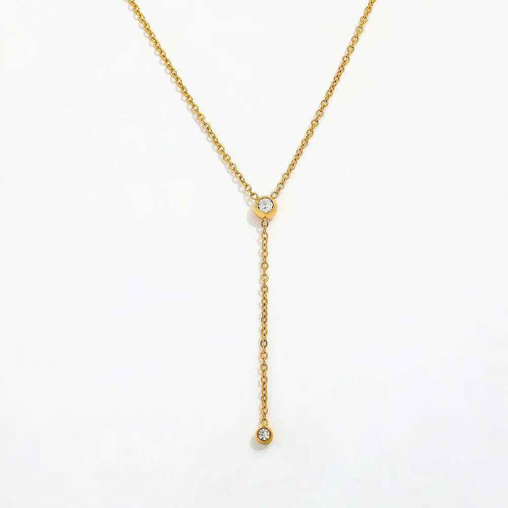 Fenny PVD Plated Dainty Cubic Zirconia Y-shaped Toggle Necklace Trend for Women Stainless Steel Jewelry Wholesale MegaBDM
