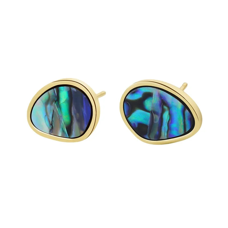 Trending Shell Jewelry Series Earrings Geometric 925 Silver Gold Plated Turquoise Stone Abalone Shell Earrings Studs