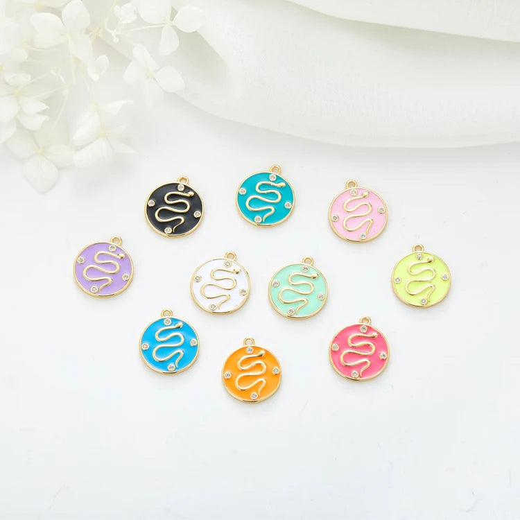 Wholesale Round Accessories Animal Cute Trendy Enamel Snake Designer Charms Bulk for Bracelet Necklace
