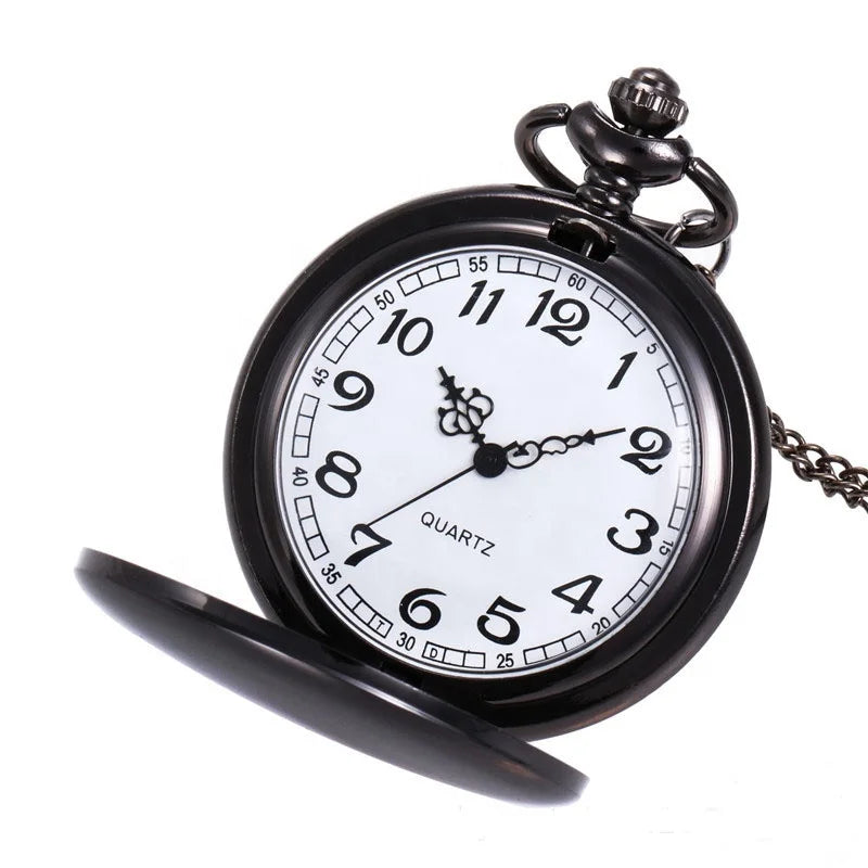 Smooth Classic Gift Men Laser Engraving  Pure Alloy Case Gold Black Silver Japan Quartz Personalized  Custom Pocket Watch