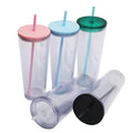 Wholesale Custom logo Double Wall Plastic clear 750ml Water Bottle with Lid and Straw Coffee Tumbler Cups Mug Bulk