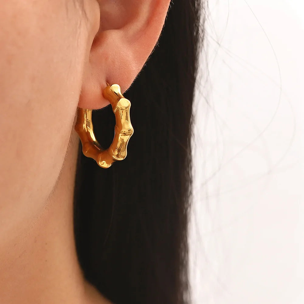 New Style Dainty 18K Gold Plated Stainless Steel Jewelry Waterproof Simple Earrings for Women