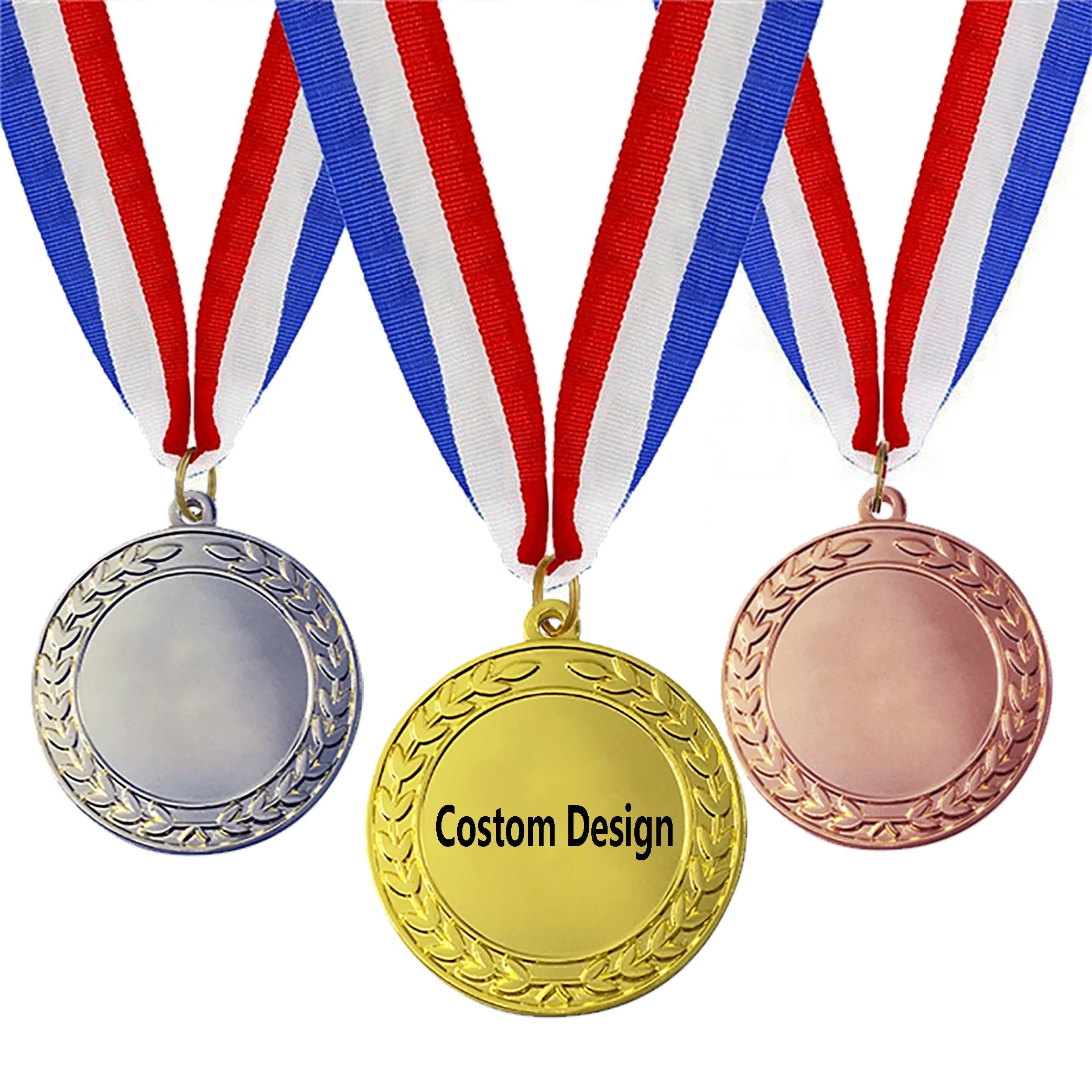 Custom Cheap China Blank Marathon Sports Medal Wholesale Honor Gold Silver and Bronze Sublimation Blank Medals and Ribbons