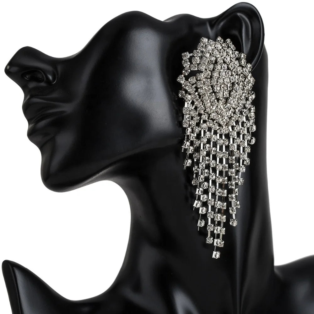 Luxury Rhinestone Earrings Drop Dangle Earrings for Women Vintage Tassel Statement Earrings Fashion Jewelry Party Accessories