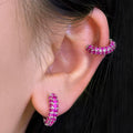 FOXI Solid Silver Base Low MOQ INS Popular Colorful Ruby Sterling Silver TRENDY 925 Silver Hoop Earrings
