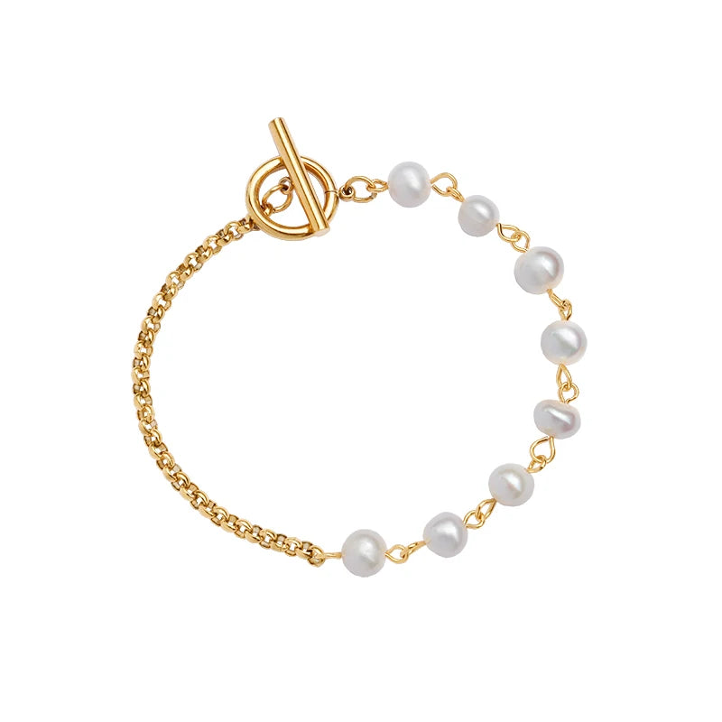 Hot Selling Fashion Match Natural Freshwater Pearl Ot Buckle Bracelet Stainless Steel Jewelry