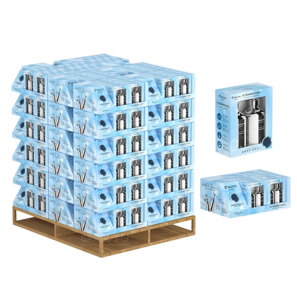 Custom Modern Stackable Corrugated Cardboard Pallet Display Box for Shampoo in Supermarkets