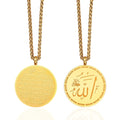 Religious Gold Plated Round Shape  Allah Muslim Jewelry Islamic Stainless Steel Pendant Necklace