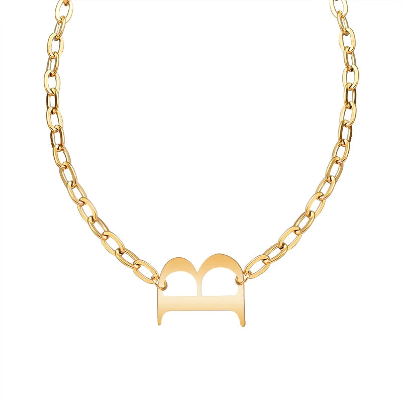 Stylish Cool Wind Stainless Steel Sweater Chain Gold Geometric Letter B Necklace for Women Casual Outfit Matching