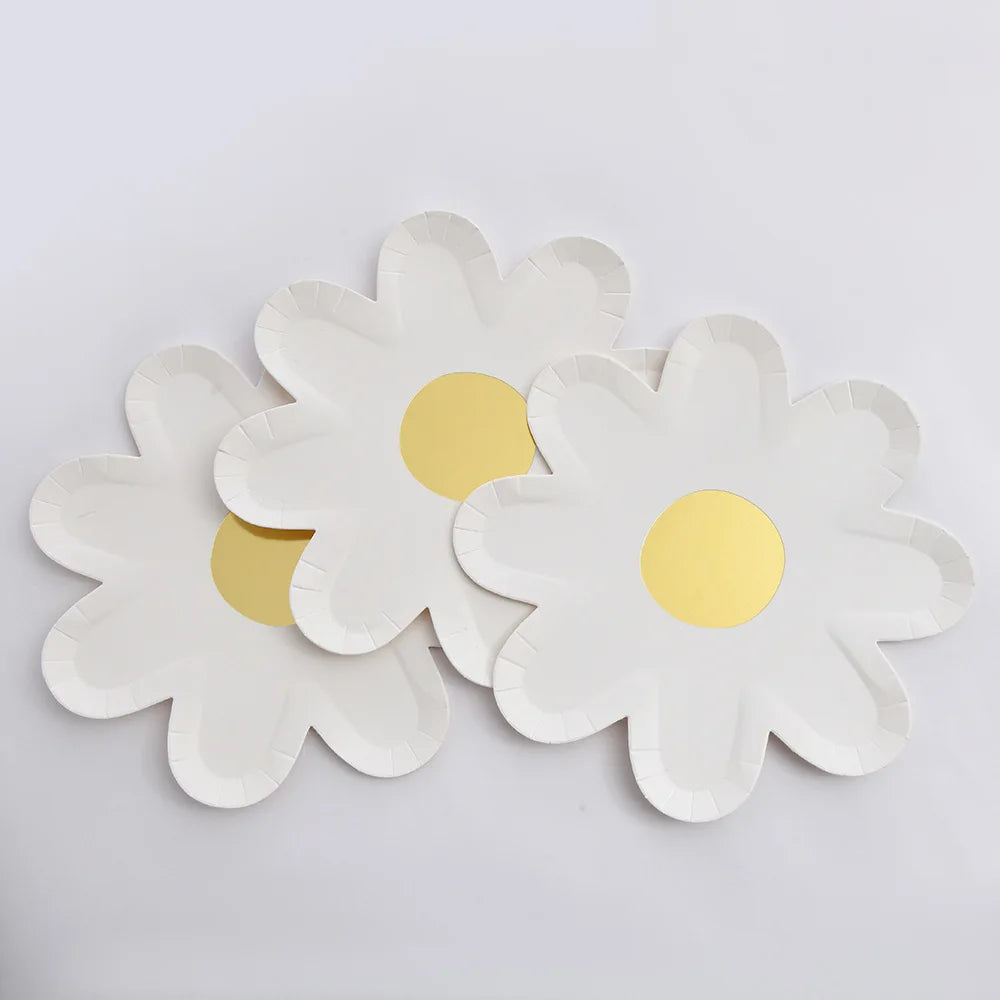 Tea Party Supplies Decor Disposable Sunflower Shape Paper Dessert Plates Daisy Flower Cake Dish Dinner Tableware