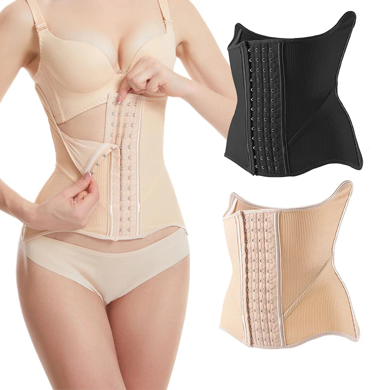 Women U-Plunge Breast Lift Waist Trainer 10 Steel Bones Tummy Control Waist Slim Adjustable Hooks Stripe New Hourglass Shaper
